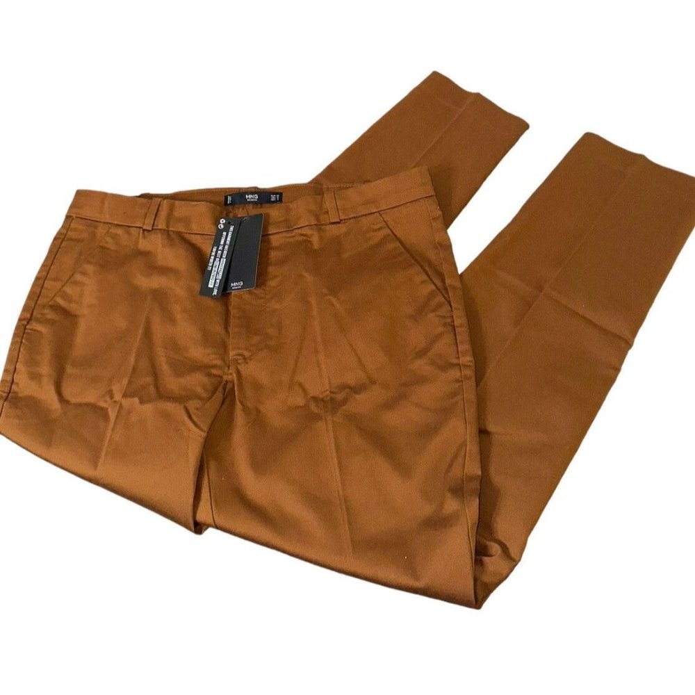 NWT MNG Basics Womens Slim Straight Trousers Size 10 Brown